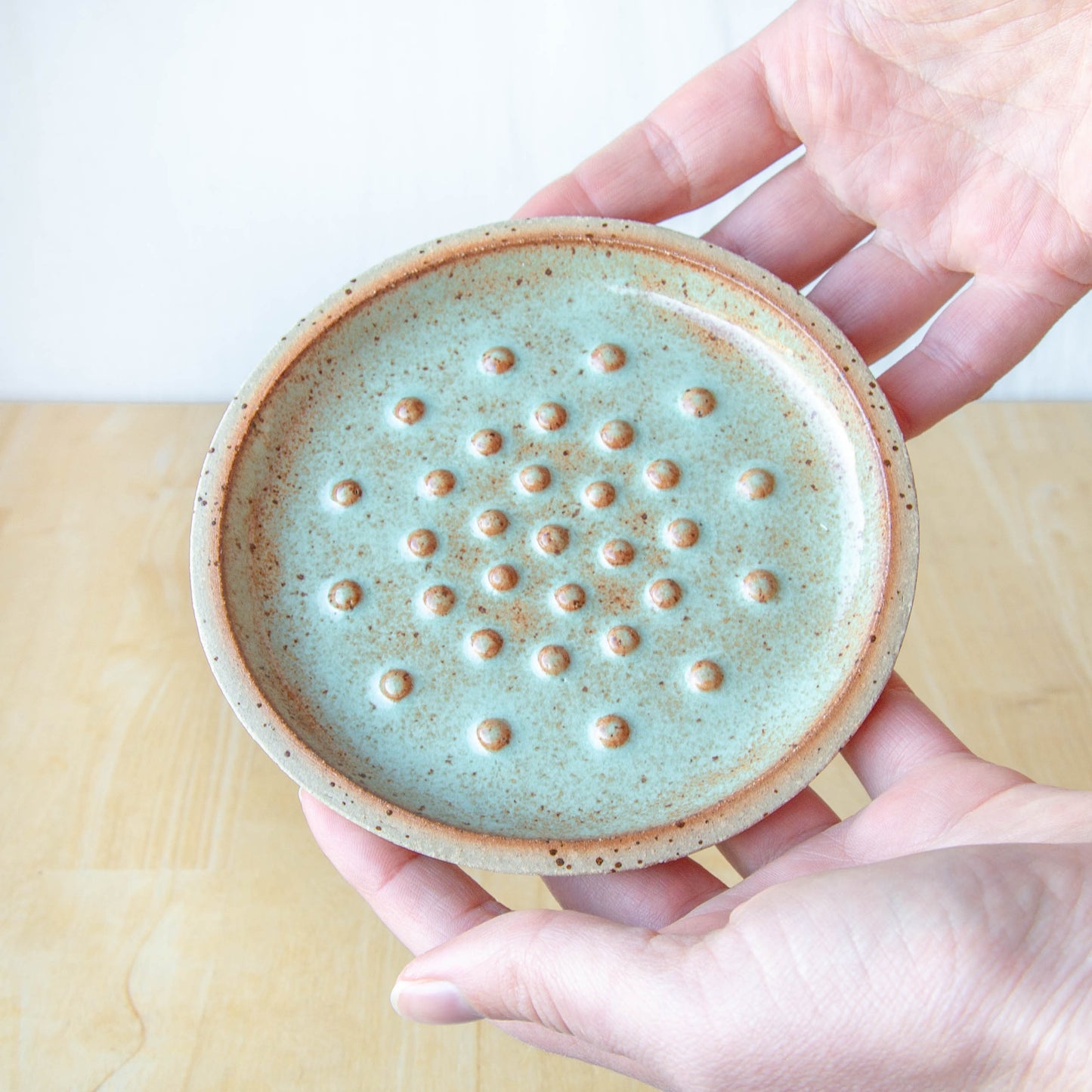 Ceramic soap dish handmade in New Zealand by Land and Line Ceramics. Modern rustic design with a wabi sabi, japandi style