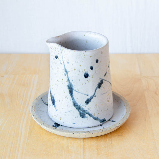 NZ made Ceramic milk jug or sake jug handmade in Queenstown by Land and Line Ceramics. Modern rustic design with a wabi sabi, japandi style