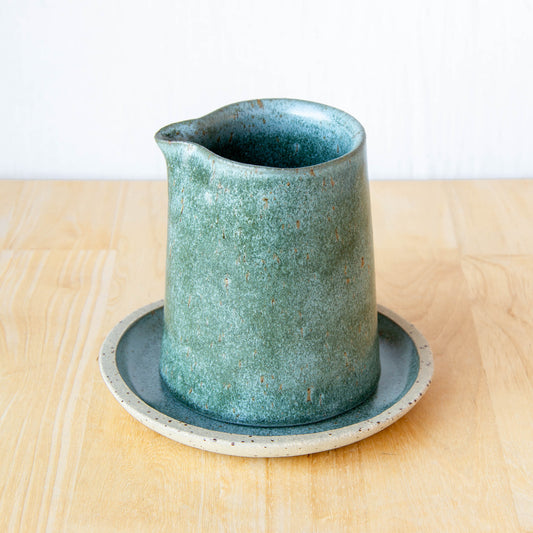 Ceramic milk jug or sake pourer. handmade in New Zealand by Land and Line Ceramics. Modern rustic design with a wabi sabi, japandi style