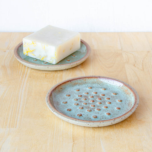 Ceramic soap dish handmade in New Zealand by Land and Line Ceramics. Modern rustic design with a wabi sabi, japandi style