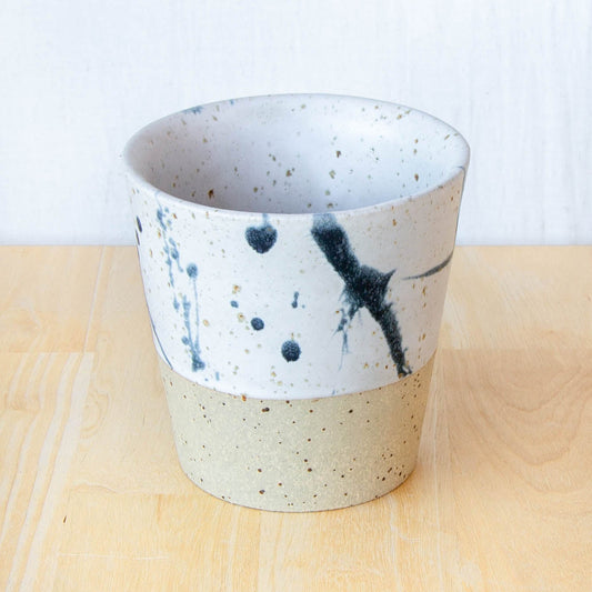 Ceramic coffee cup handmade in New Zealand by Land and Line Ceramics, single-use free, travel cup. Modern rustic design with a wabi sabi, japandi style