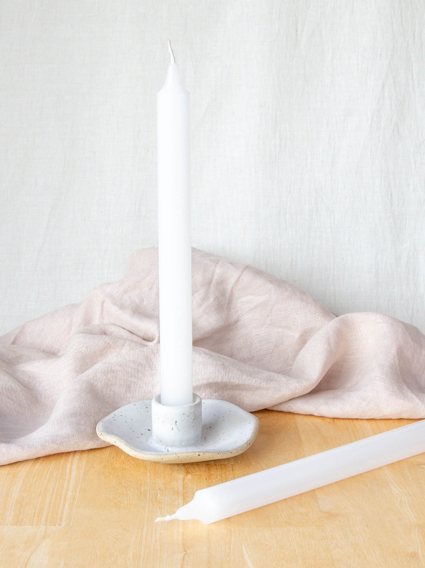 Organic Shaped Candle Holder Pair Snow