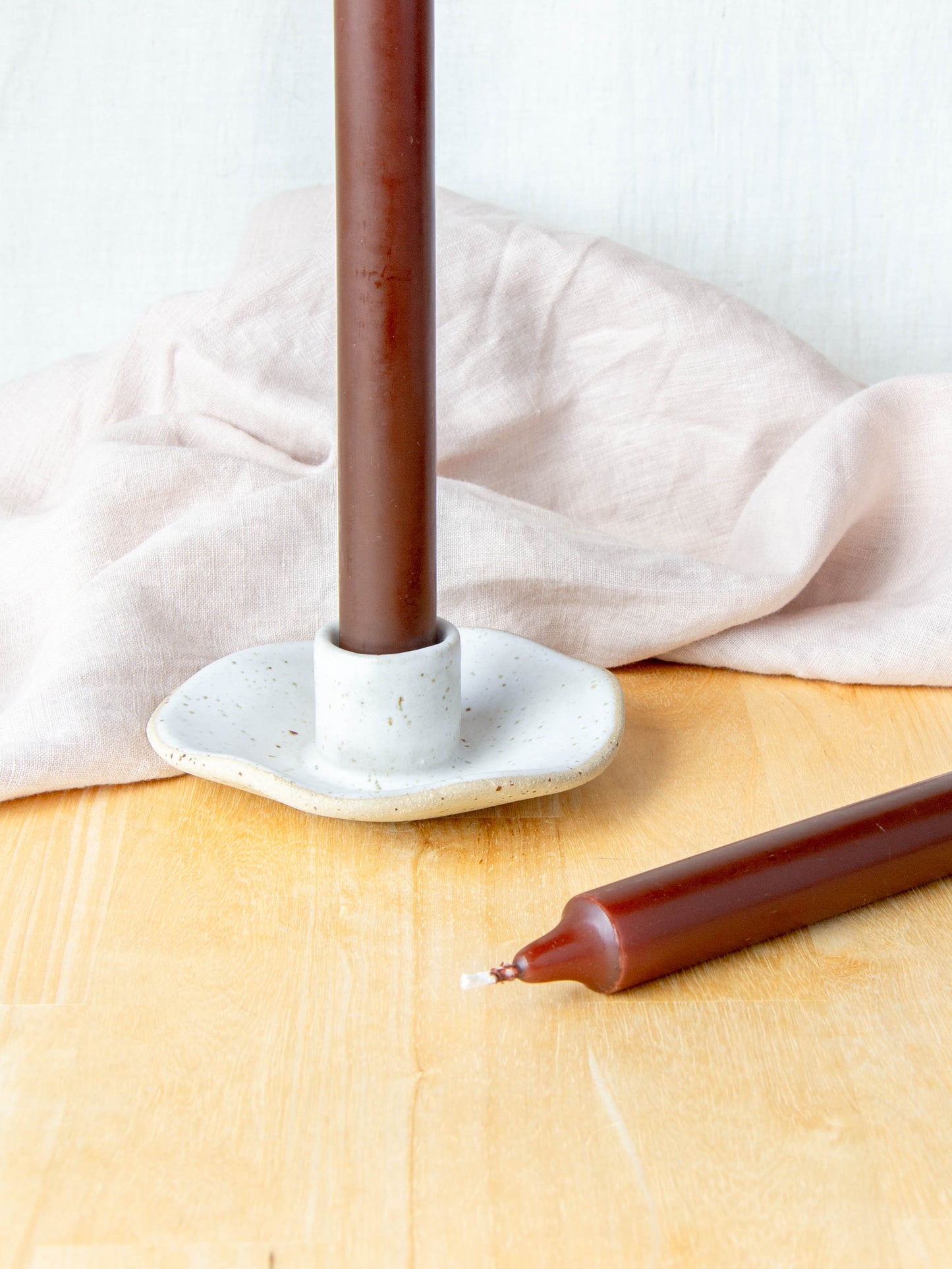 Organic Shaped Candle Holder Pair Snow