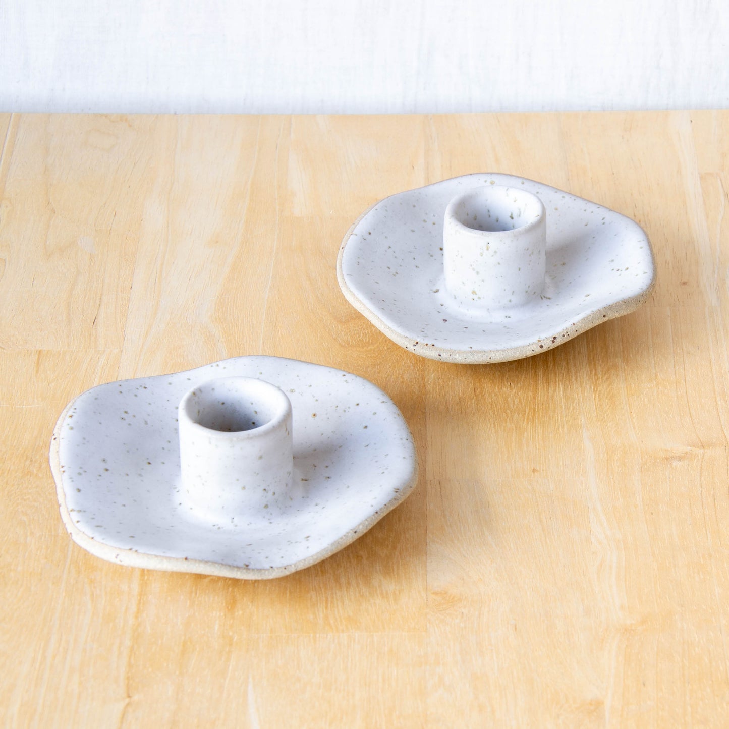 Organic Shaped Candle Holder Pair Snow
