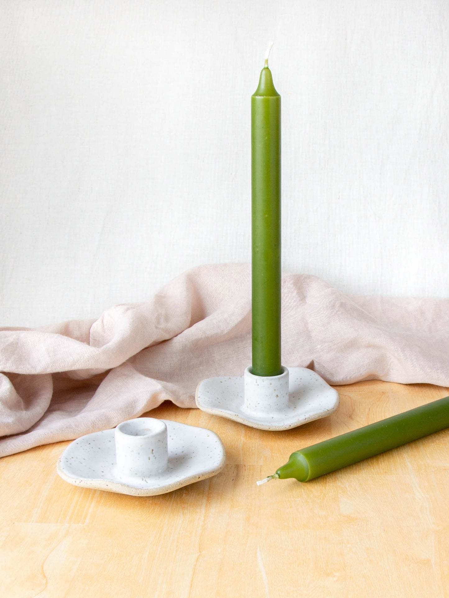 Organic Shaped Candle Holder Pair Snow