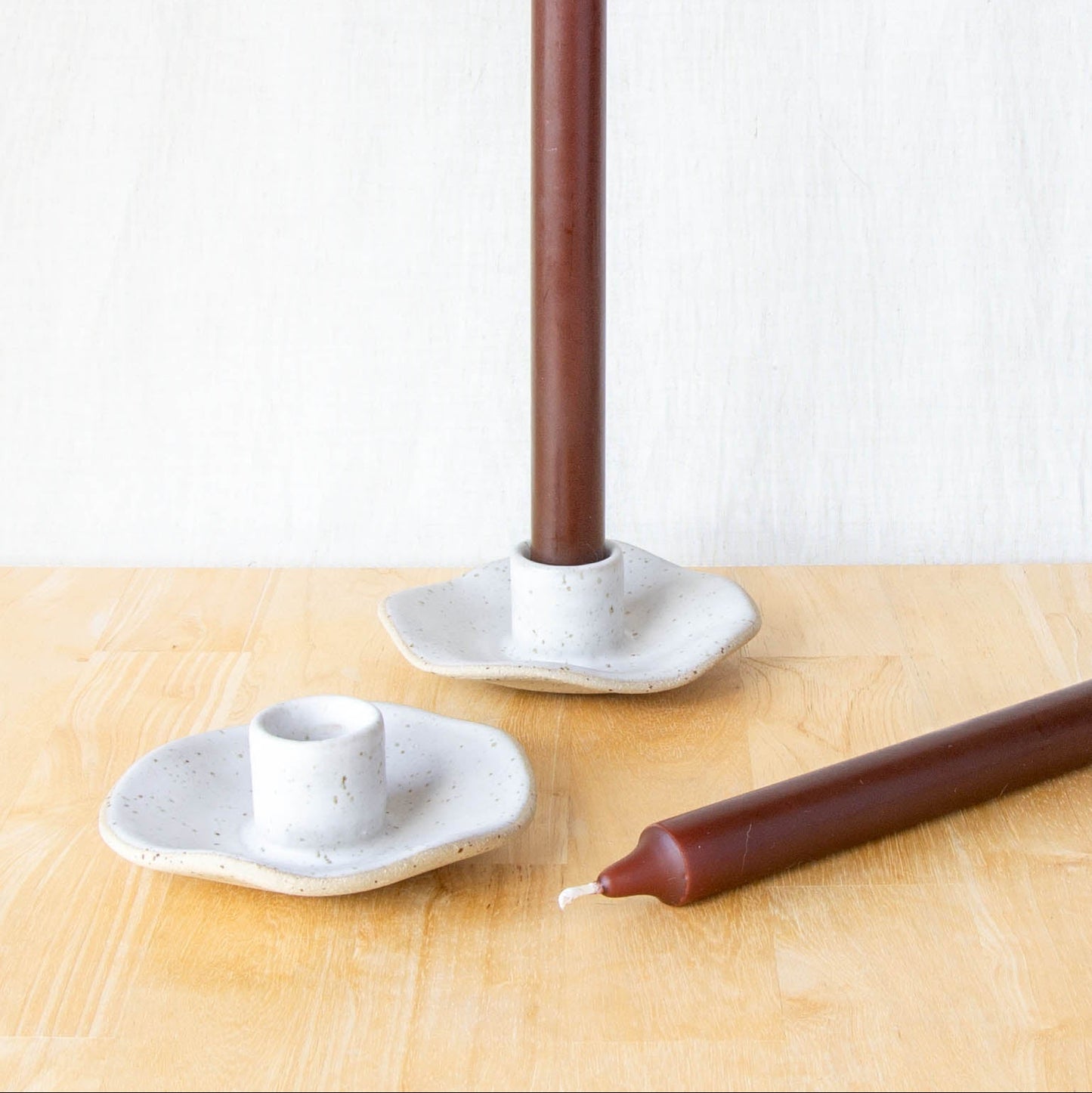 Organic Shaped Candle Holder Pair Snow