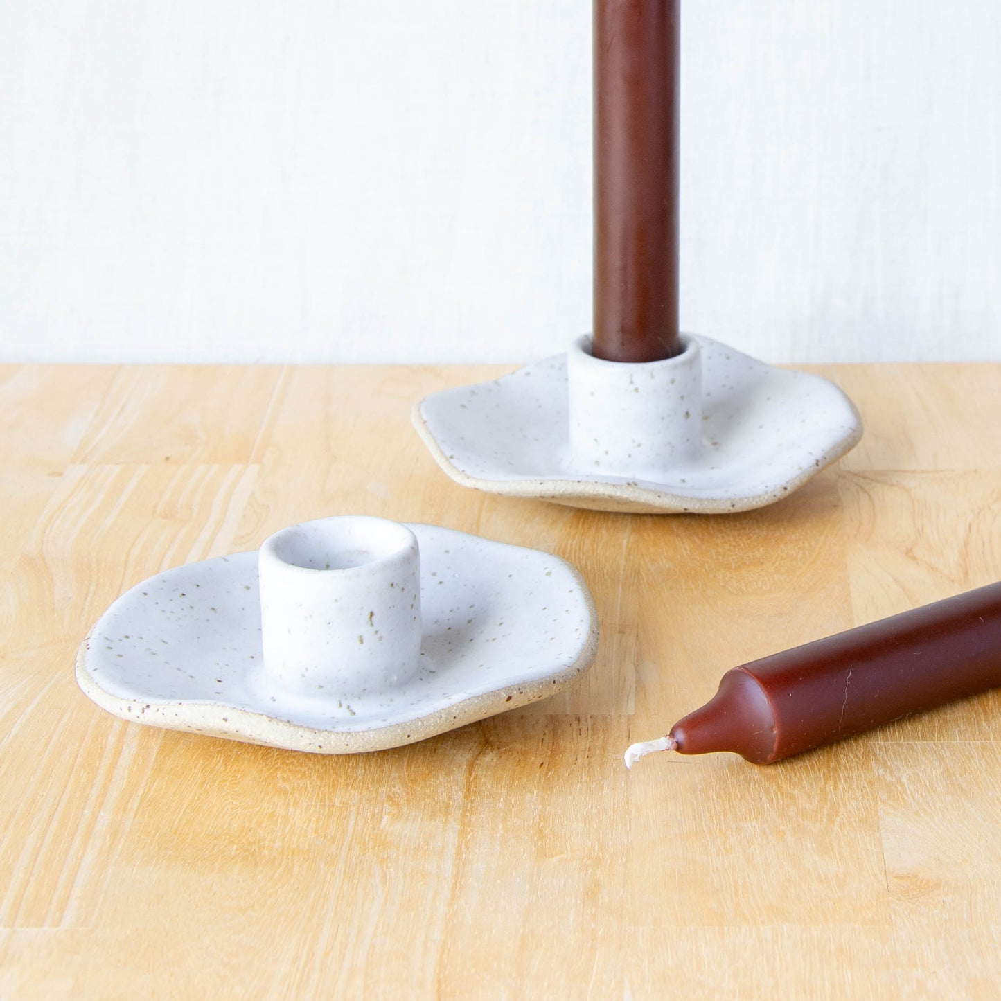 Organic Shaped Candle Holder Pair Snow