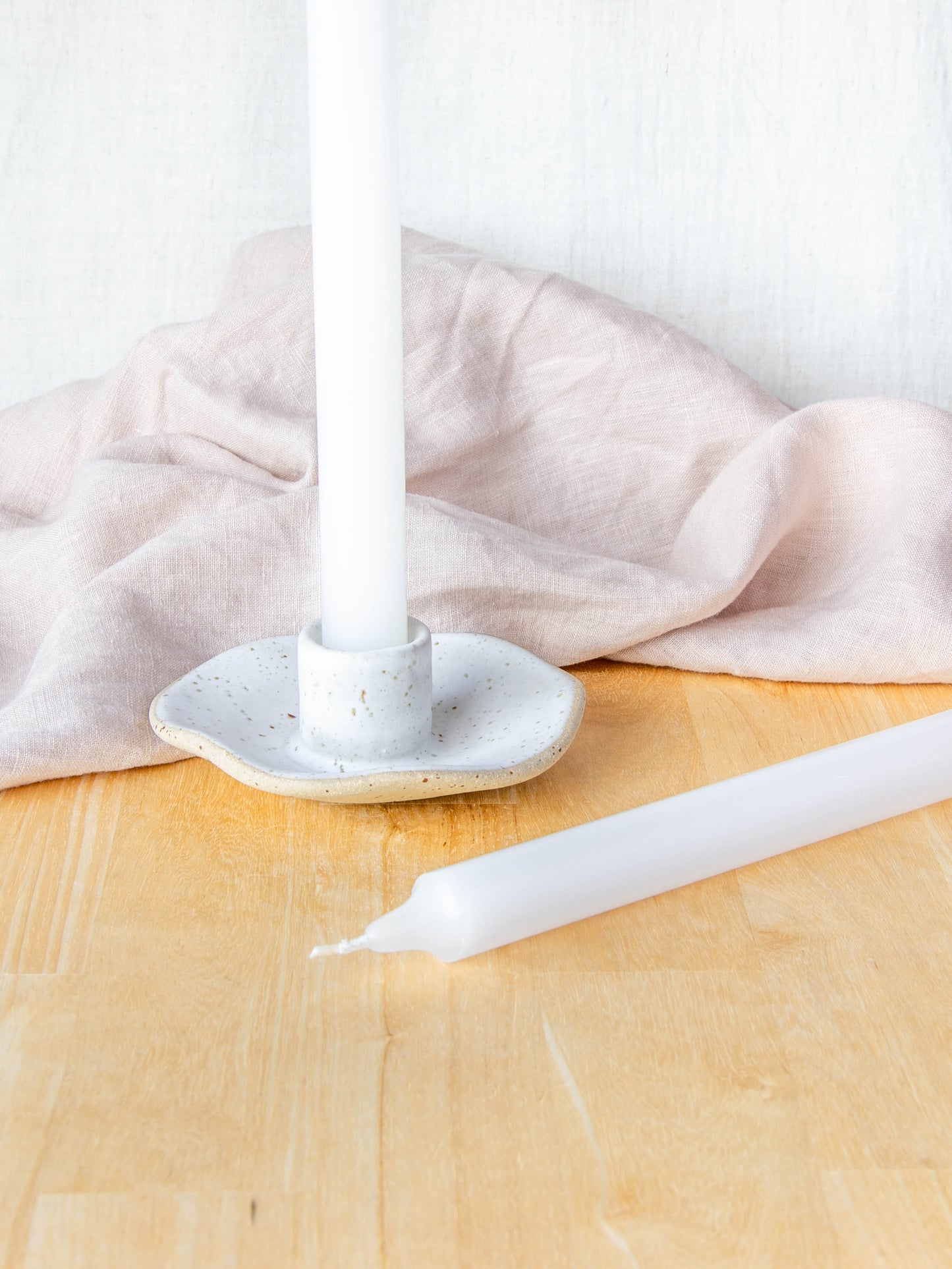 Organic Shaped Candle Holder Pair Snow