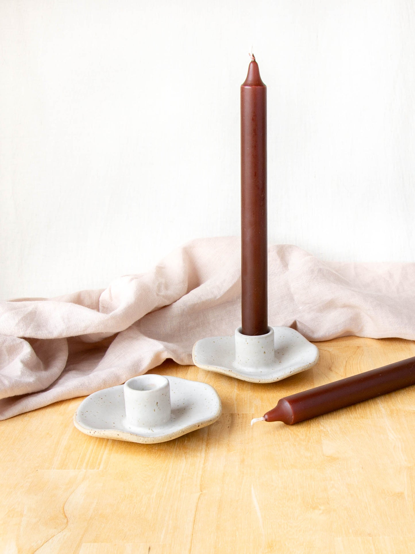 Organic Shaped Candle Holder Pair Snow