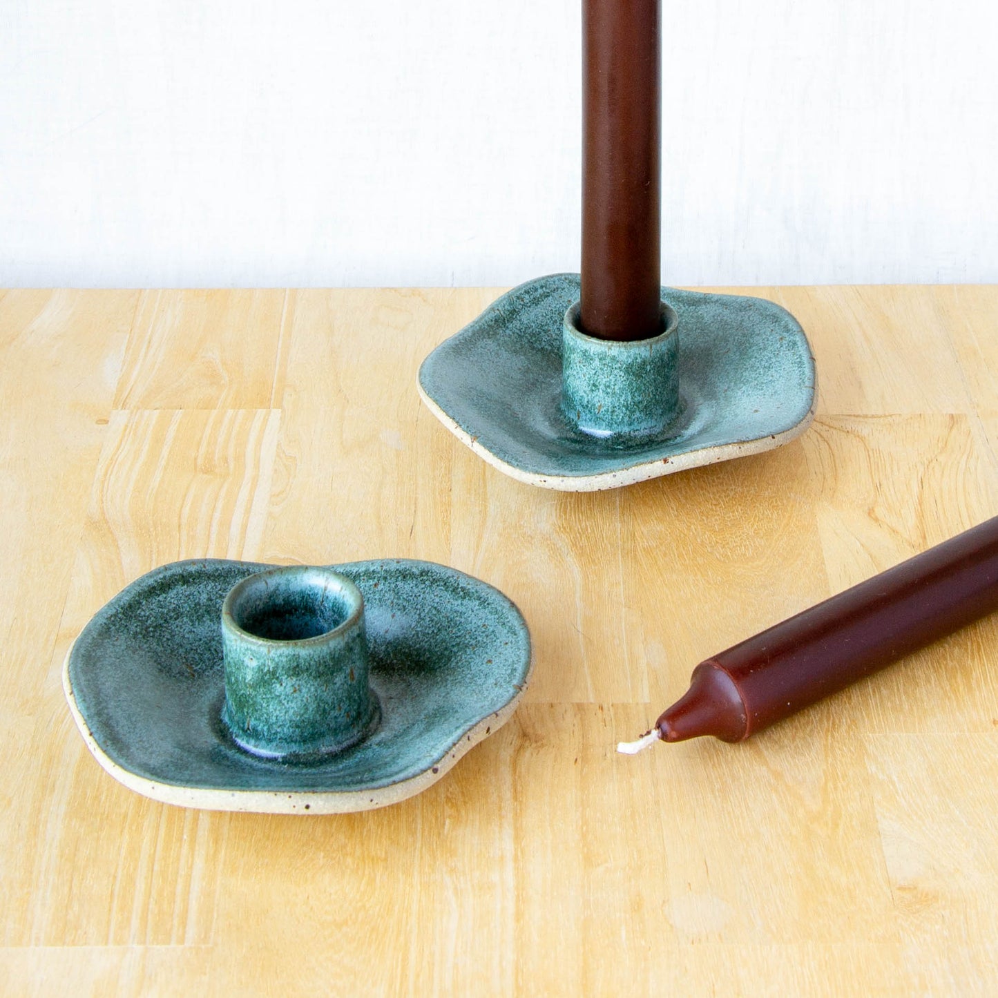 Organic Shaped Candle Holder Green Stone