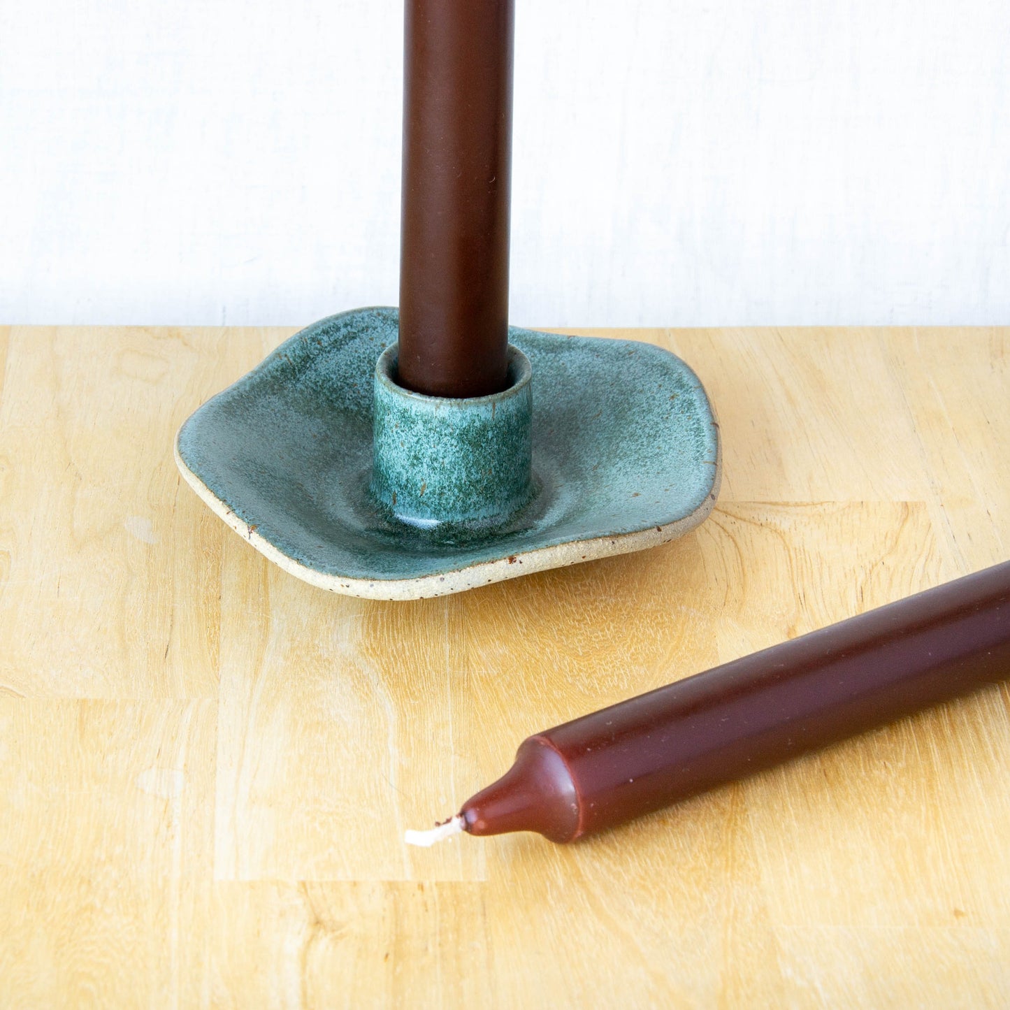 Organic Shaped Candle Holder Green Stone