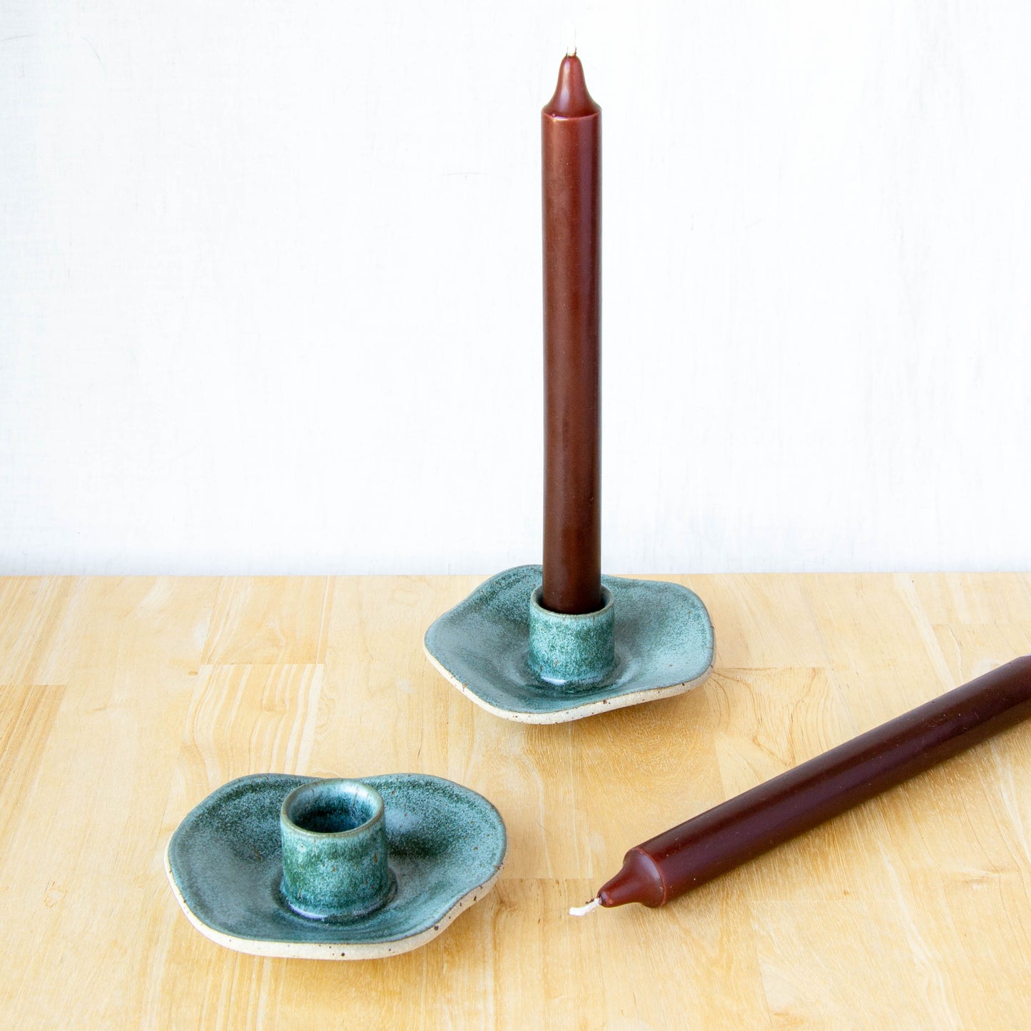 Organic Shaped Candle Holder Green Stone