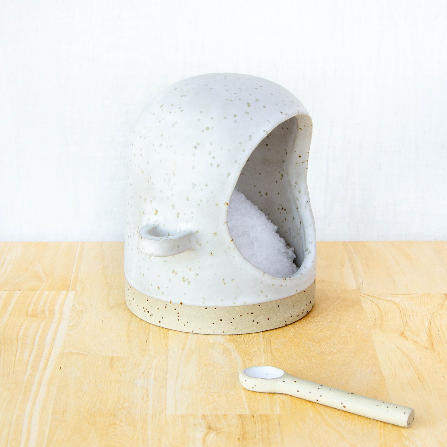 Salt Pig With Spoon Snow