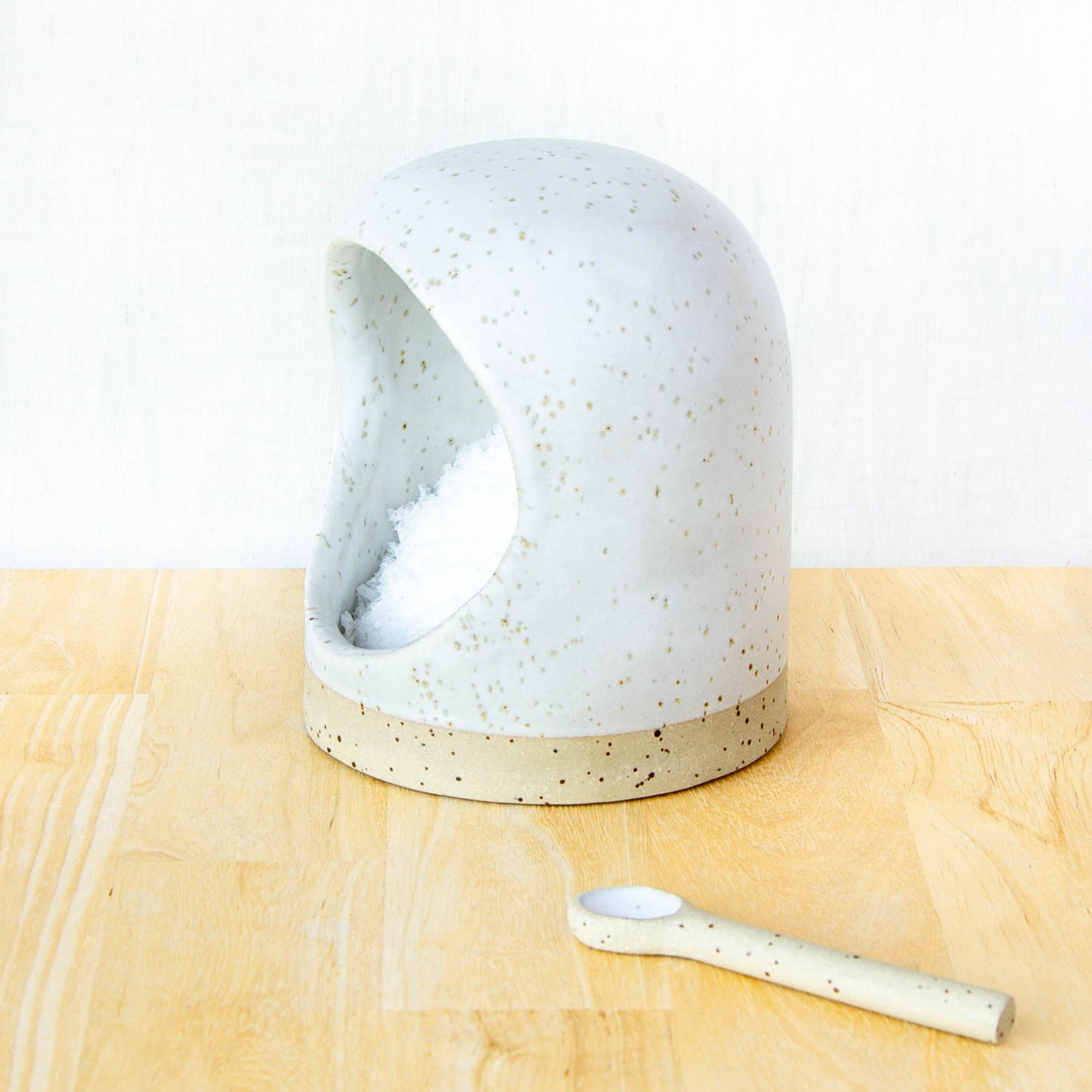 Salt Pig With Spoon Snow