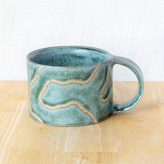 handmade topographic map inspired mug green