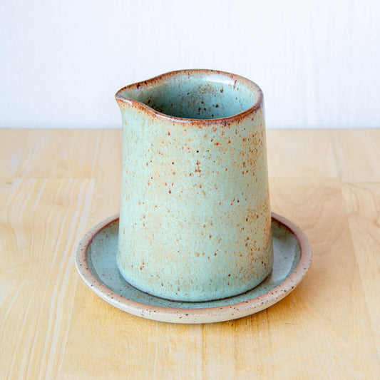 Ceramic milk jug or sake pourer. Handmade in Queenstown, New Zealand by Land and Line Ceramics. Modern rustic design with a wabi sabi, japandi style