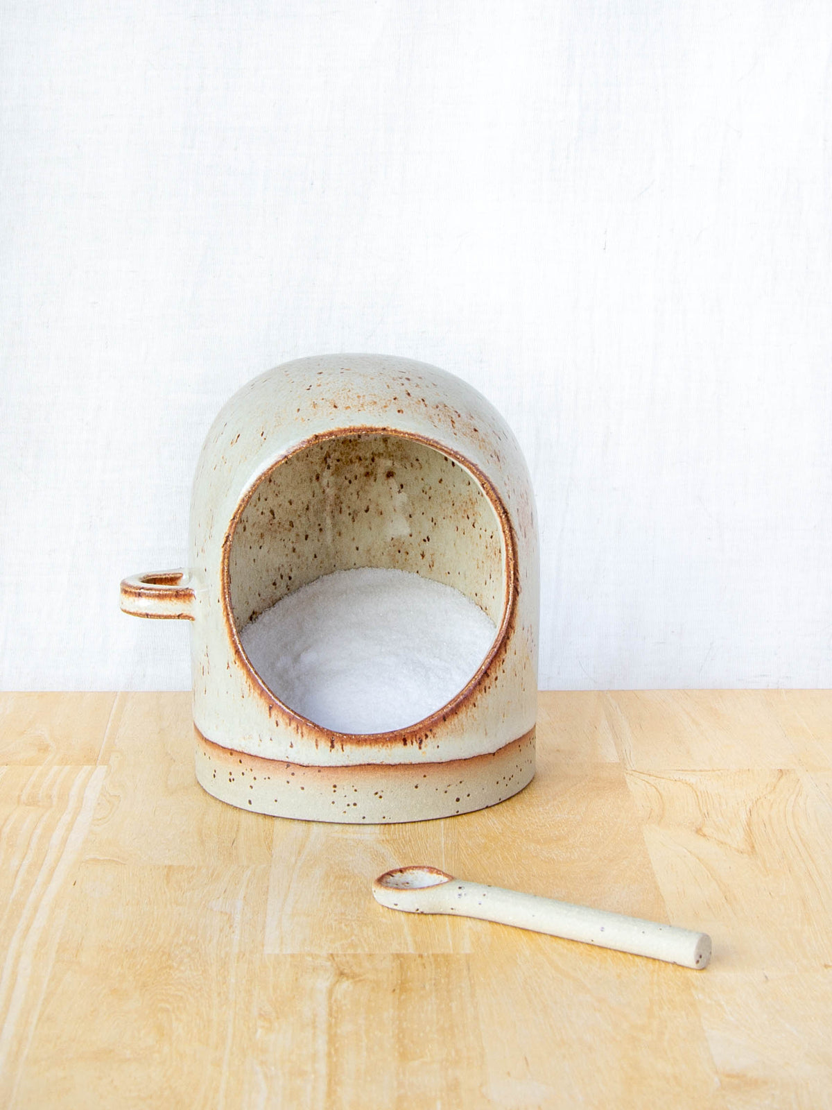 Salt Pig With Spoon Light Tussock