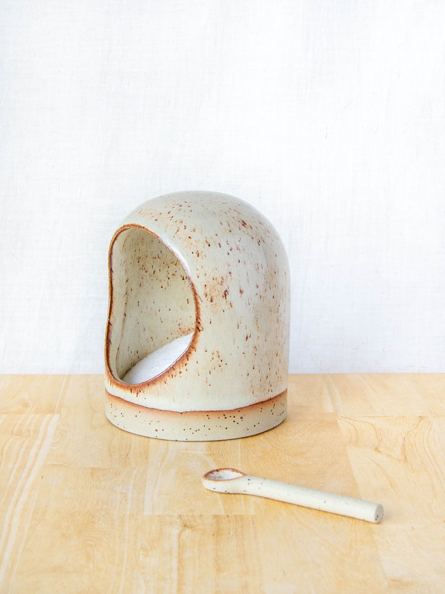 Salt Pig With Spoon Light Tussock