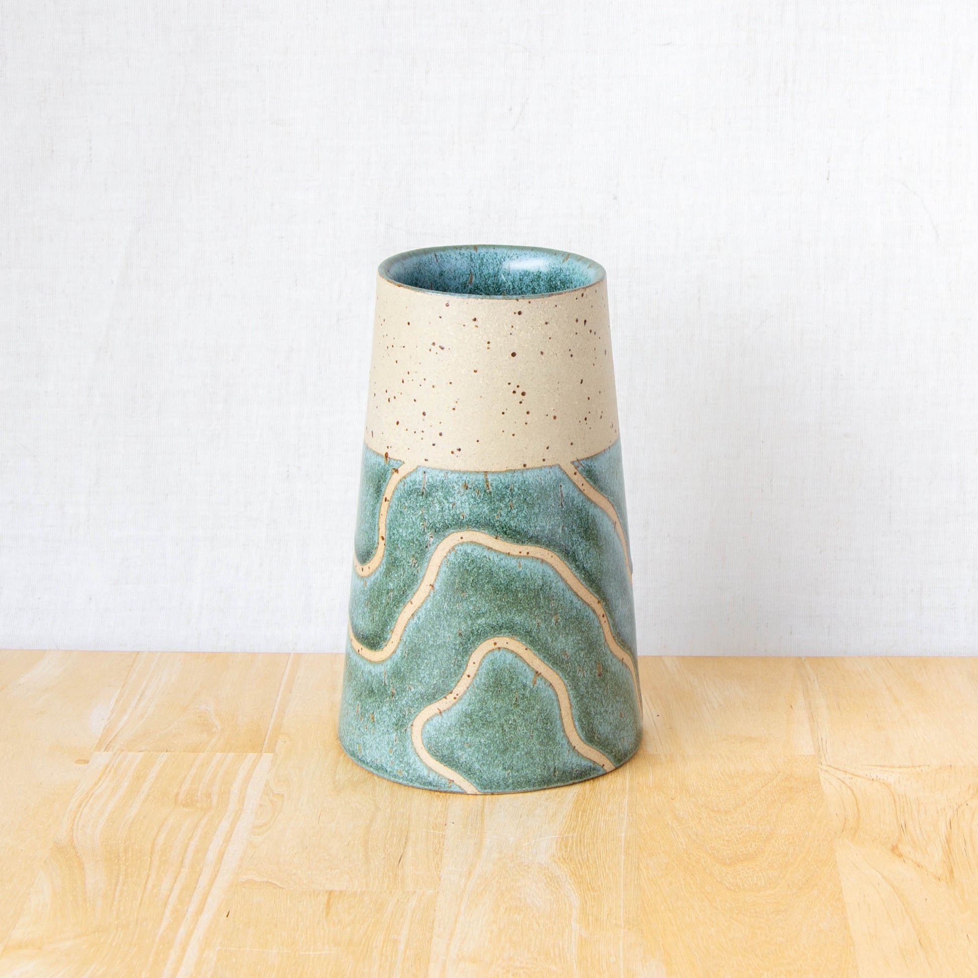 Handmade ceramic vase by land and line ceramics New Zealand made pottery topographic map inspired art