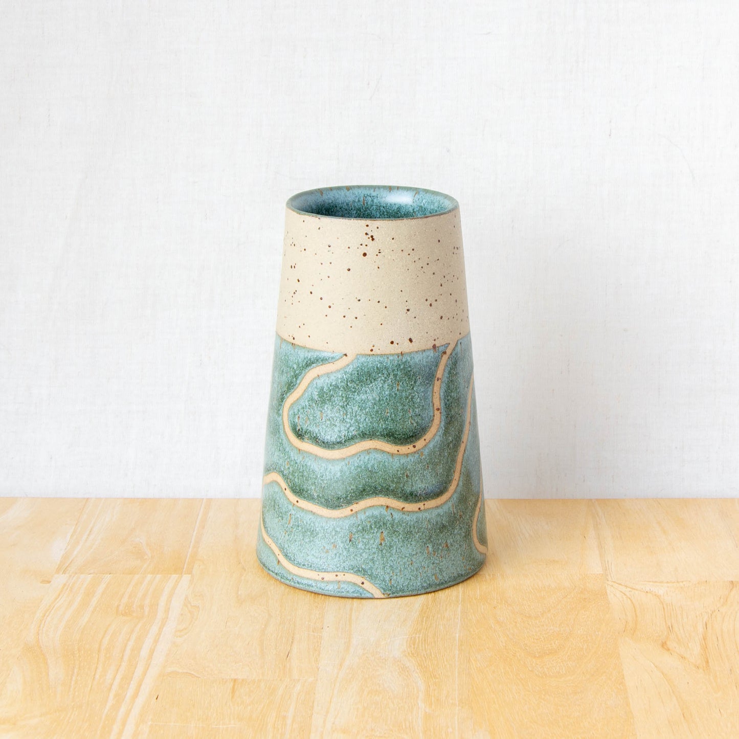 Handmade ceramic vase by land and line ceramics New Zealand made pottery topographic map inspired art