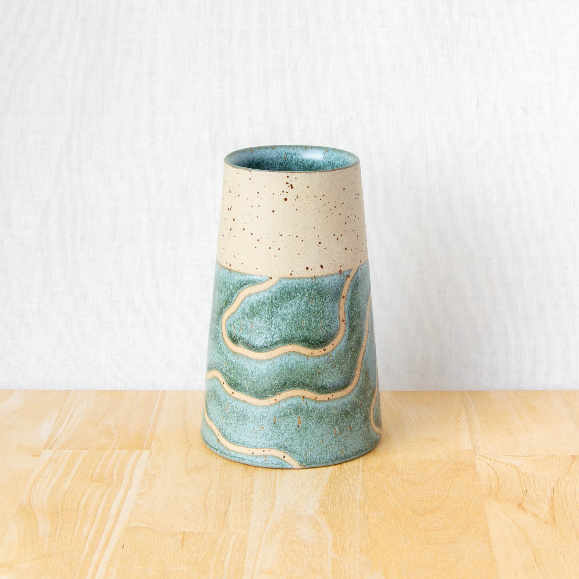Handmade ceramic vase by land and line ceramics New Zealand made pottery topographic map inspired art