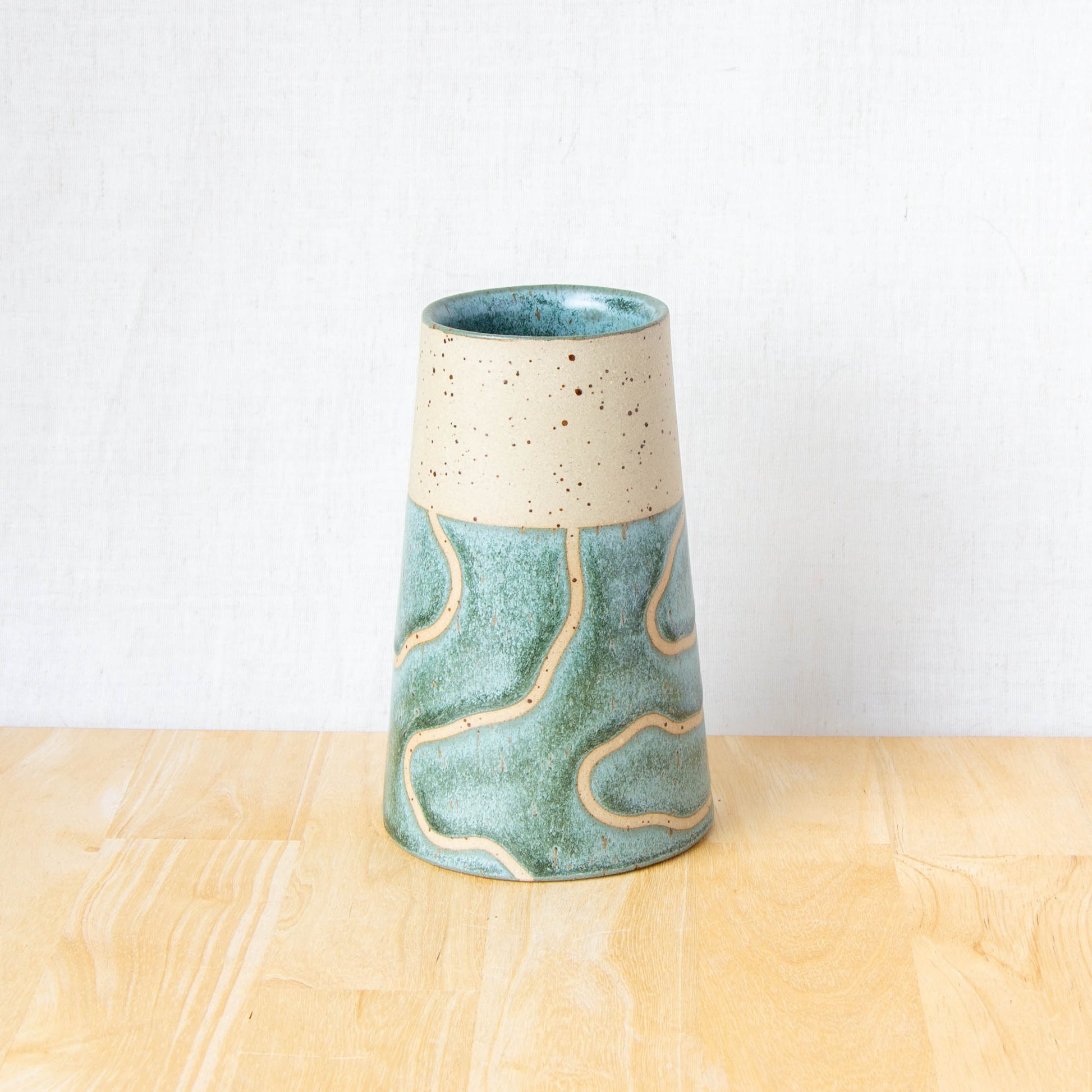 Handmade ceramic vase by land and line ceramics New Zealand made pottery topographic map inspired art