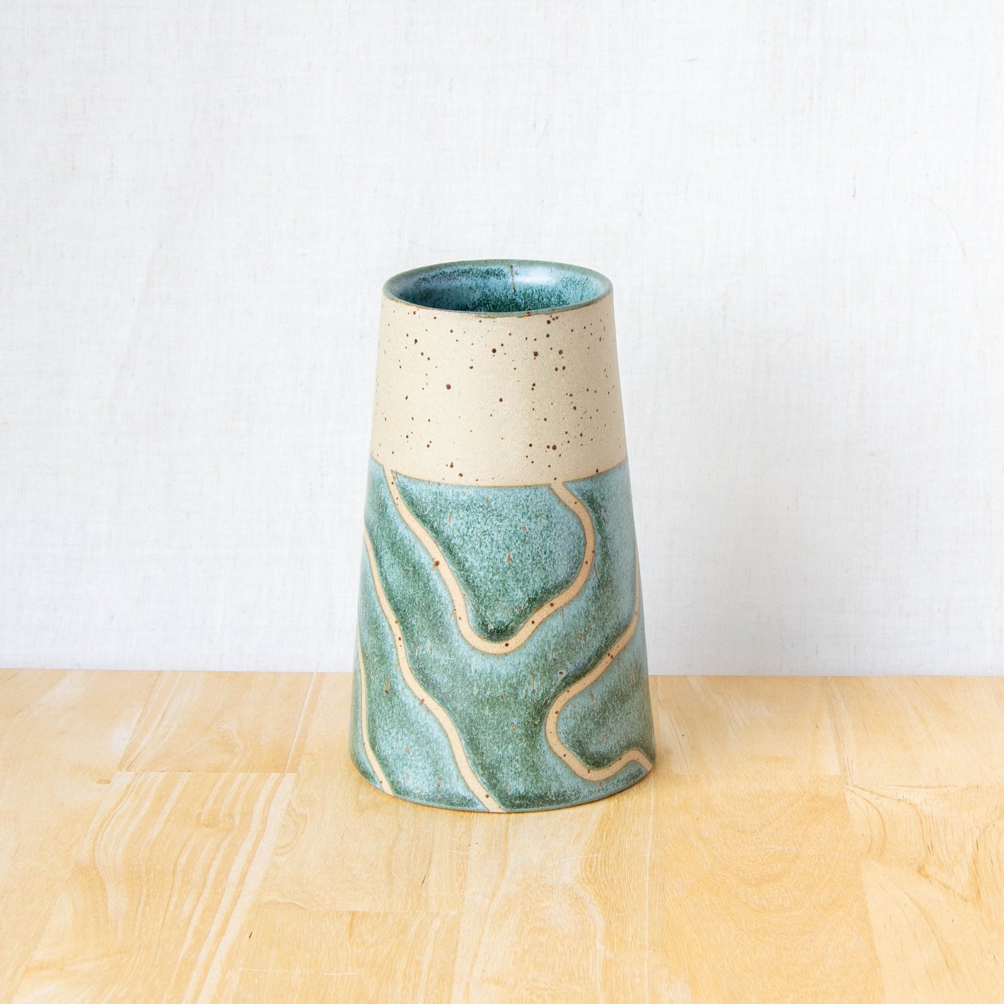 Handmade ceramic vase by land and line ceramics New Zealand made pottery topographic map inspired art