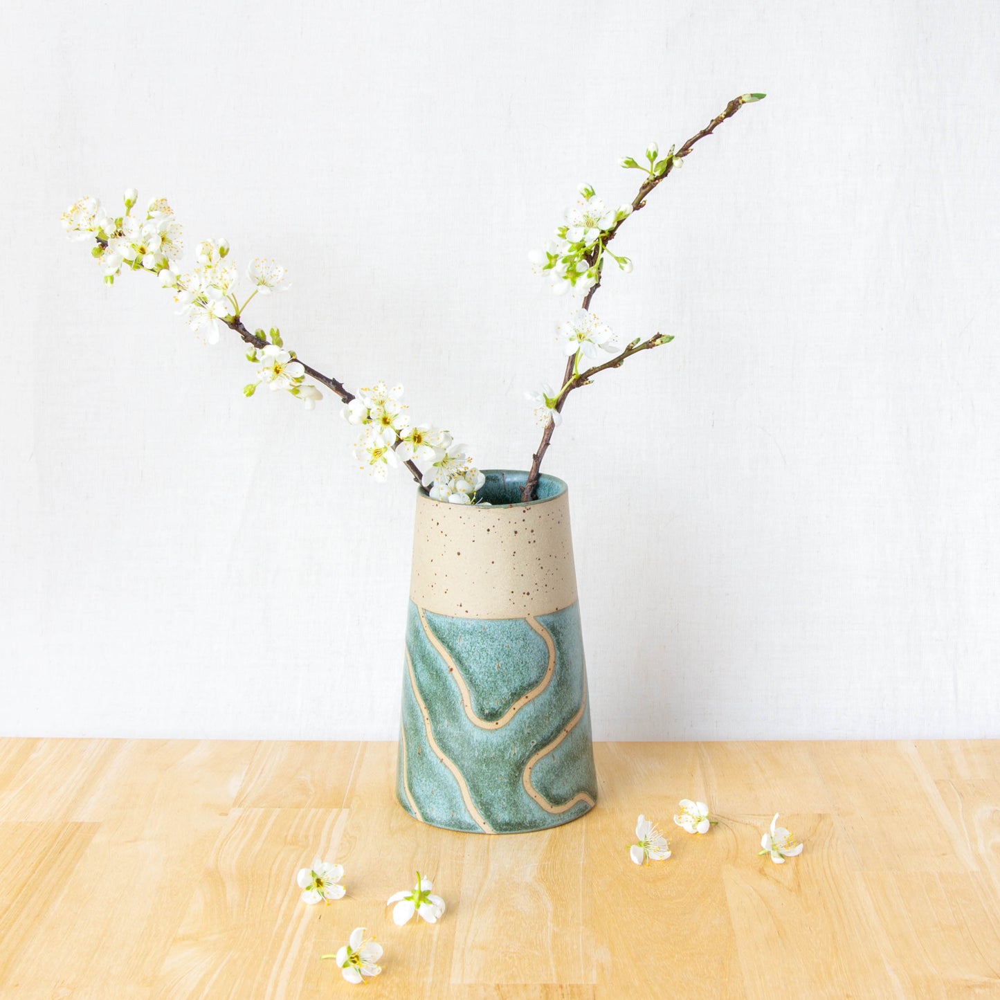 Handmade ceramic vase by land and line ceramics New Zealand made pottery topographic map inspired art