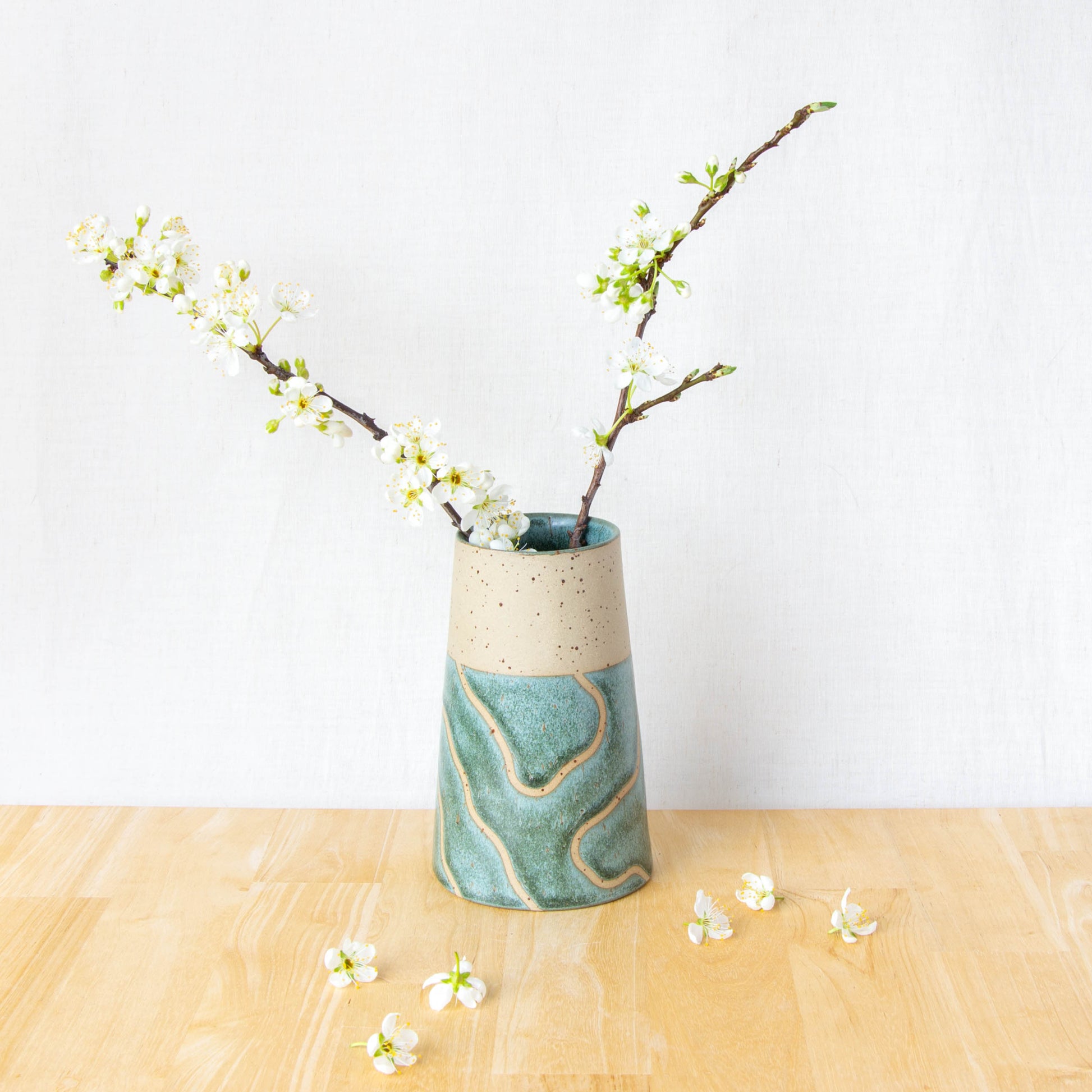 Handmade ceramic vase by land and line ceramics New Zealand made pottery topographic map inspired art