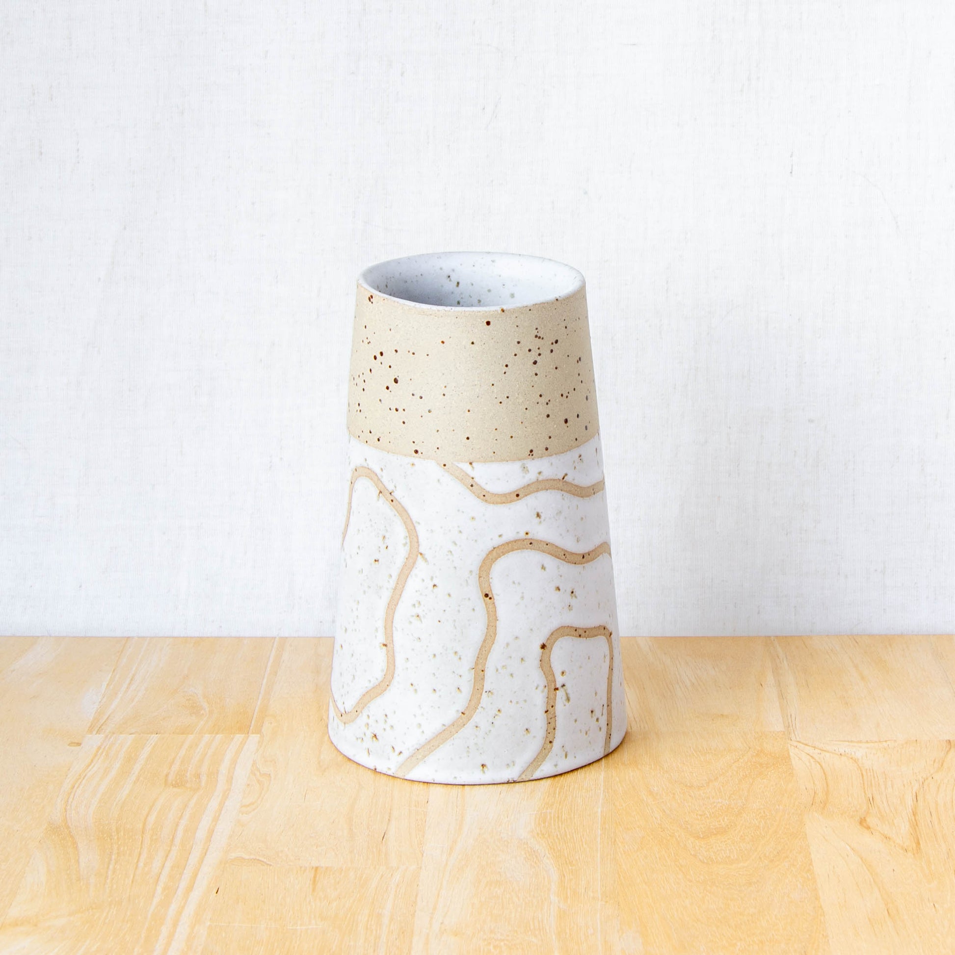 Handmade ceramic vase by land and line ceramics New Zealand made pottery topographic map inspired art